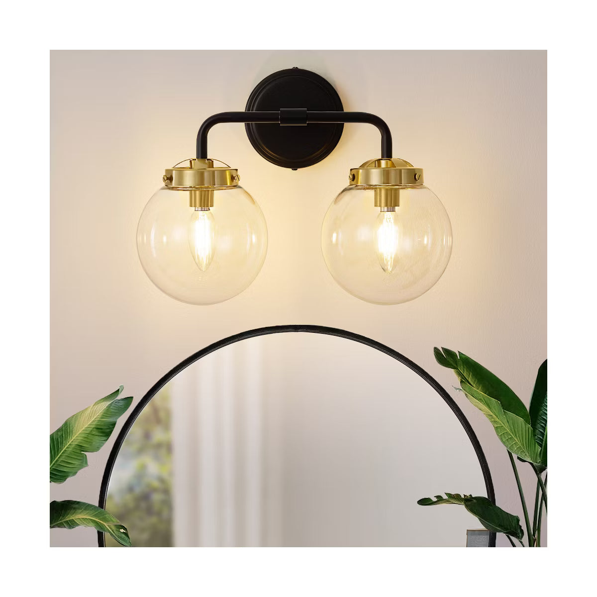 POWLIG Modern Vanity Light Fixture - Bathroom Mirror Lighting with Clear Glass Globe Shades
