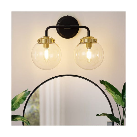 POWLIG Modern Vanity Light Fixture - Bathroom Mirror Lighting with Clear Glass Globe Shades