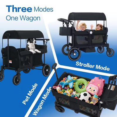 TODECARE Stroller Wagon All-Terrain Baby Stroller for 2 Kids with Canopy and Adjustable Handle