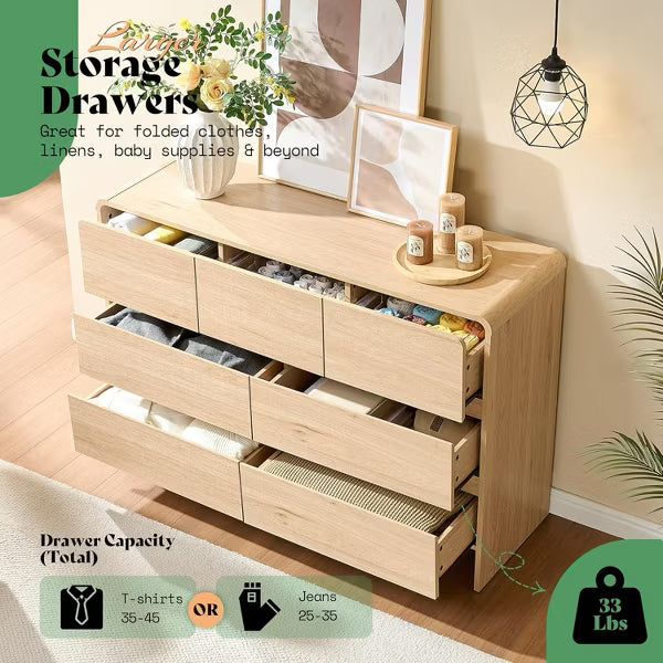 AMERLIFE Storage Dresser, Modern Chest with Rounded Corners, Wood Cabinet Organizer for Living Room, Easy Assembly
