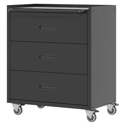Munora - 3-Drawer Rolling Tool Cabinet with Workbench Top - 16.54"D x 29.53"W x 34.66"H - Black