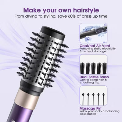 7 in 1 Hair Dryer Brush for Fast Drying/Straightening/Curling, Mutil-Use Blow Dryer Brush,Hair Dryers for Women,Millions Negative Ion,Purple