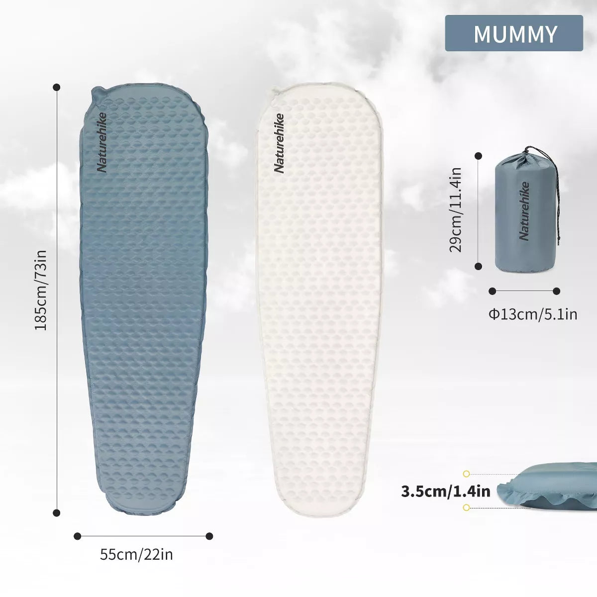 Naturehike Ultralight Self Inflating Insulated Sleeping Pad with Foam,Lightweight Rectangular Sleeping Mat for Camping Hiking,ISPO Award Winner 2024