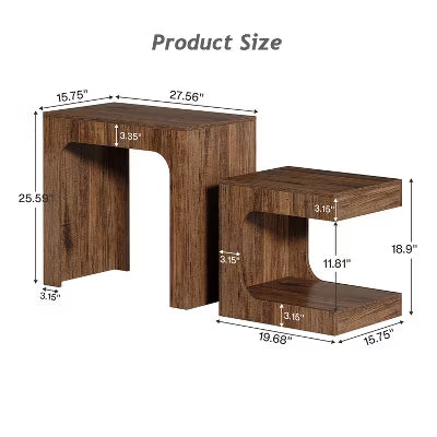 CIPACHO Walnut Brown Nesting End Table Set Small Spaces Side Table for Living Room Night Stand Set for Bedroom