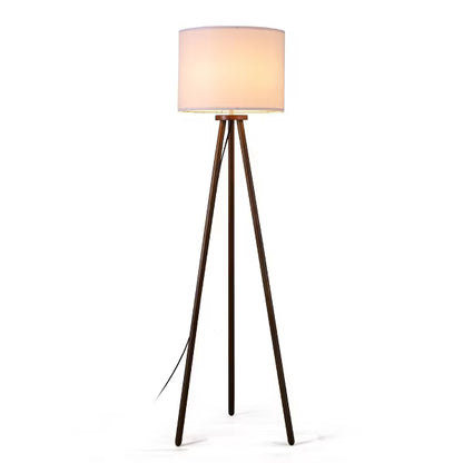 60.5" Natural Wood Tripod Floor Lamp, Nordic Style with White Linen Shade for Bedroom, Living Room, Study, Reading Room & Office