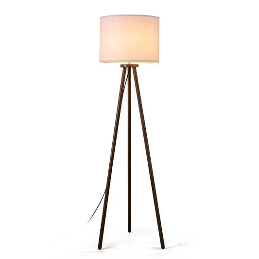 60.5" Natural Wood Tripod Floor Lamp, Nordic Style with White Linen Shade for Bedroom, Living Room, Study, Reading Room & Office