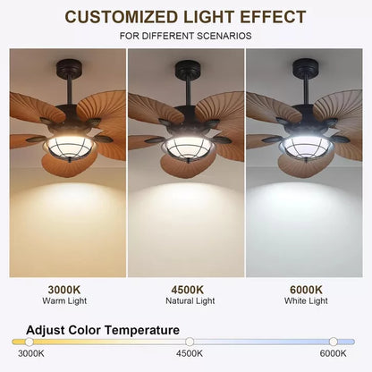 Kviflon 52" Waterproof Outdoor Palm Leaf Ceiling Fans with Lights and Remote,Wet Rated Tropical Ceiling Fans for Patios Porch Gazebo Pergola
