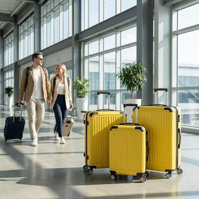 3-Piece Hardside Luggage Set 20" 24" 28", ABS Suitcases with TSA Lock, Spinner Wheels, Expandable, Lightweight Travel Luggage, Lemon Yellow