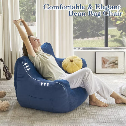 JOYRACER Oversized 2-Seater Bean Bag Chair for Adults, Giant Loveseat Sofa with Filler & Pocket, Couch for Gaming, Reading, and Living Room Use, Navy