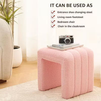 SEVOBAL Ottomans and Benches Upholstered Teddy Velvet U Shaped Vanity Stool Modern Footrest Bench for Living Room Bedroom, Pink, 42.00"*36.50"*42.00"