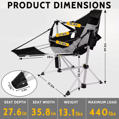 SUNSPIRE Oversized Hammock Chair with Footrest 2-Pack, Heavy Duty Folding Rocking Camp Chair with Cup Holder Pillow for Outdoor Beach Fishing Black