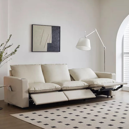 ATJafurn White Genuine Leather Electric Power Reclining Sofa Sectional Couch with USB and Cup Holders, Individually Adjustable for Each Seat, 3 Seat