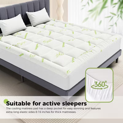 ELJGET Ultra-Soft Bamboo Mattress Topper Queen, Cooling Breathable Mattress Protector with Deep Pockets for 8–16" Mattresses, Machine Washable