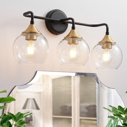 POWLIG Modern Vanity Light - Dimmable Bathroom Wall Sconce with Clear Glass Shades, Perfect for Mirror Lighting