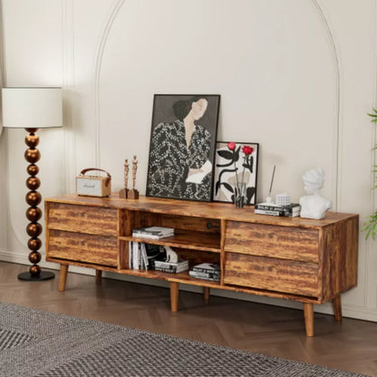 Hooseng TV Stand, Entertainment Center with Two Open Storage and 4 Drawers, Compartments TV Console Media Cabinet, TV Console Table for Living Room