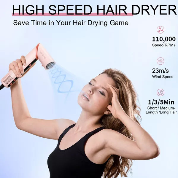Dryhsip 9 in 1 High-Speed Hot Air Hair Styler with Digital Temperature Display,Ionic Technology,3 Heat/Cool Settings,Lightweight for Curly/Wavy Hair