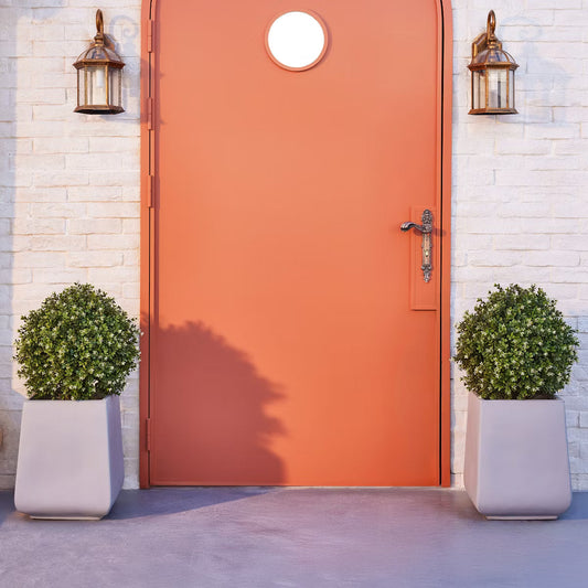 20'' Artificial Tea Olives Topiary Ball Trees with Stake, UV Resistant Faux Plant with White Flowers for Outdoor Garden, Spring Decor Set of 2