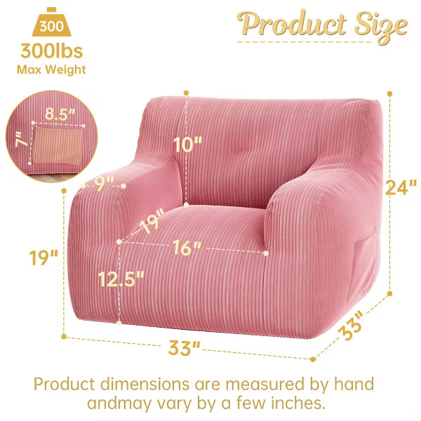 JOYRACER Bean Bag Chair Sofa, Big Comfy Chair For Bedroom Living Room, Bean Bag Lazy Chair For Adults With Pocket Armrests For Gaming & Reading, Pink