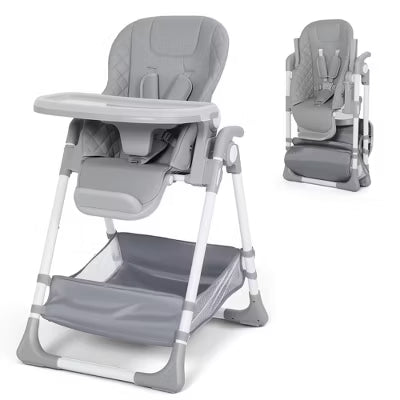 TODECARE Foldable Baby High Chair for Toddlers, Adjustable Height, Recline, Storage Basket, Double Trays, Gift for Babies