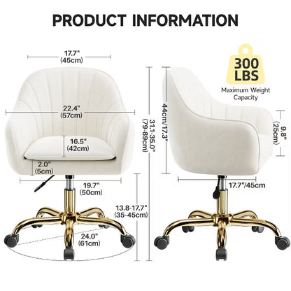 KERDOM Velvet Desk Chair for Home Office, Soft Height Adjustable 360 Swivel Computer Chair, Beige