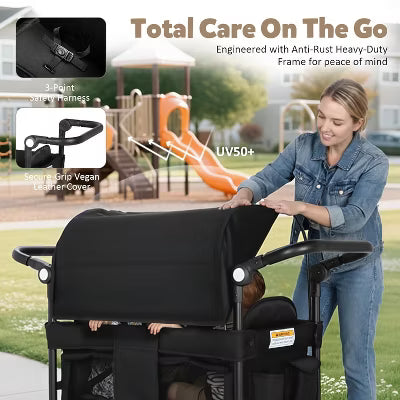 TODECARE Stroller Wagon Folding Baby Stroller for 2 Kids with Removable Canopy and Adjustable Handle
