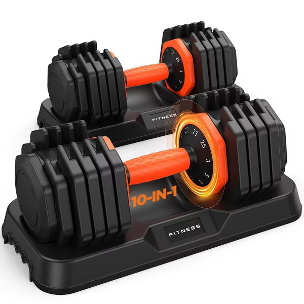 FEIERDUN Updated Adjustable Dumbbell Set of 2, 50 lbs Weights Set with Storage Box, Anti-slip Silicone Grip, Suit both Women/Men for Home Gym