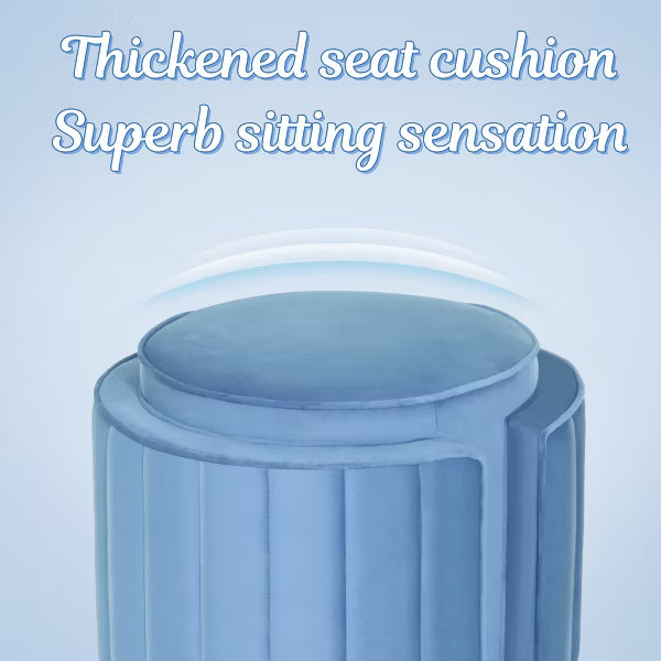 JOYRACER Upholstered Ottoman with Wheels ,Velvet Vanity Stool for Living Room Pouf Footstool, Blue