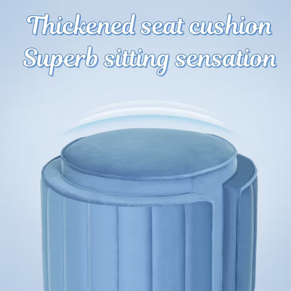 JOYRACER Upholstered Ottoman with Wheels ,Velvet Vanity Stool for Living Room Pouf Footstool, Blue