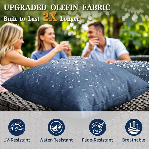 SUGOLD Hand Woven Wicker Patio Conversation Set with Blue Cushions