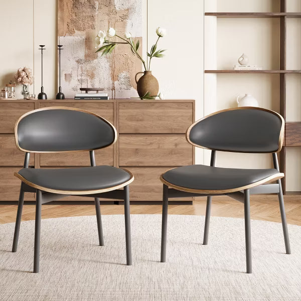 Luck Live Mid-Century Modern dining chair 2 piece set, faux leather kitchen dining chairs