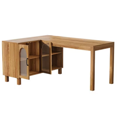 Resenkos Computer Desk, Office Desk, Study Desk,59" L-Shaped Executive Desk, Computer Desk Home Office Desk With Storage Cabinet,Brown
