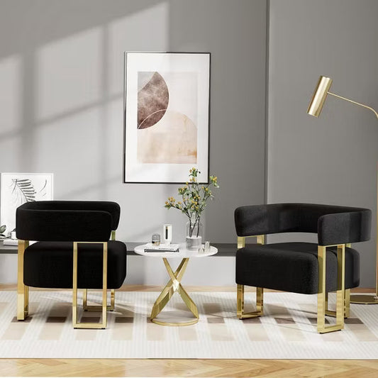 Mid-Century Modern Armchair, Upholstered Tufted Barrel Reading Chair for Bed Room, Office, Black