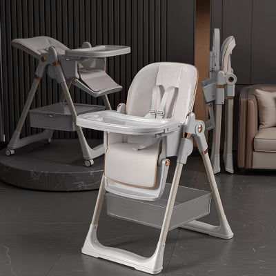 CIPACHO White Adjustable Baby High Chair (0-6 Years), Portable Infant Feeding Seat with Safety Belt, Silent Lockable Wheels & Easy-Clean Design