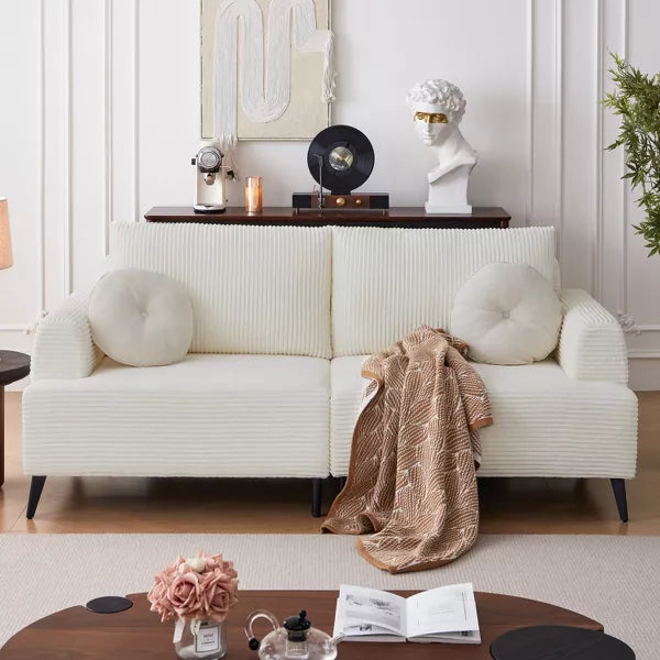 ATJafurn White Corduroy Sectional Sofa Couch Modern Modular Oversized Upholstered Recliner Sleeper with Comfy Pillows and Deep Seat for Living Room
