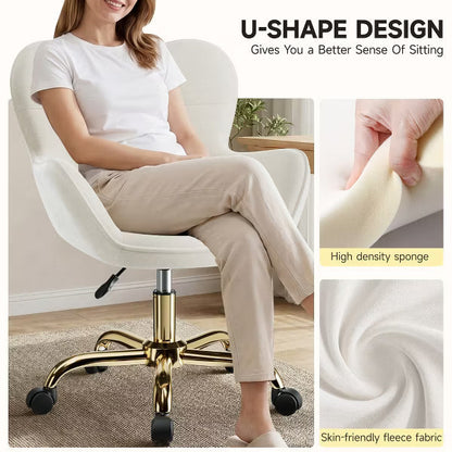 KERDOM Adjustable Upholstered Office Chair 360° Swivel Desk Chair with Wheels High Density Foam Ergonomic Computer Chair for Home Office,Beige