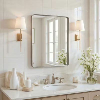 Resenkos 20x16 Inch Small Rectangle Wall Mirror - Rounded Corners & Sleek Silver Frame, Timeless Decor for Bedroom & Hallway, Silver