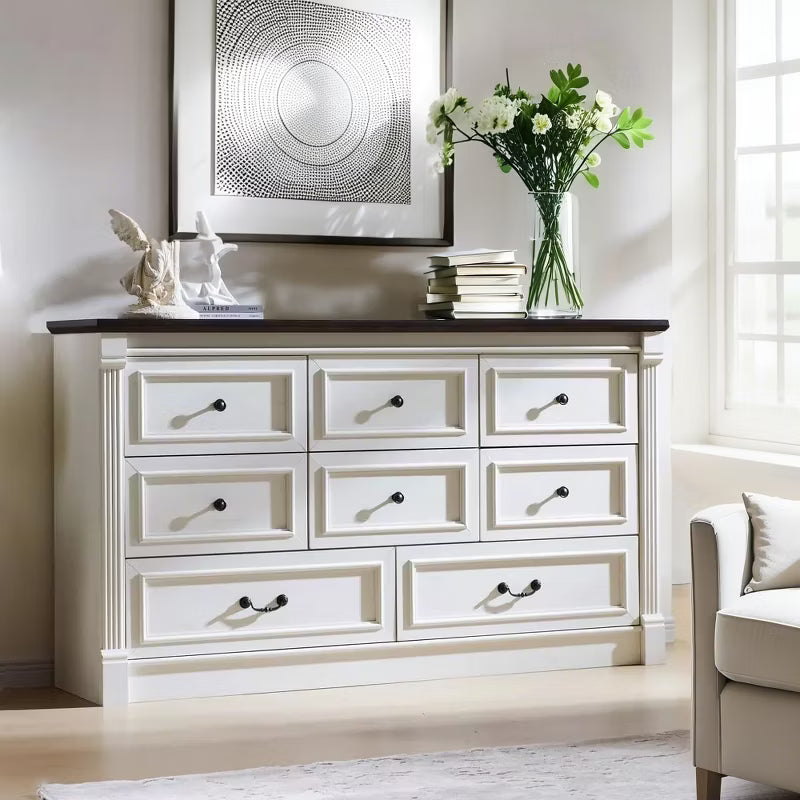 Sincido 8 Drawers Dresser for Bedroom, Farmhouse 61" Wide Tall Dressers w/Roman Column