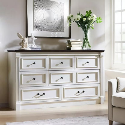 Sincido 8 Drawers Dresser for Bedroom, Farmhouse 61" Wide Tall Dressers w/Roman Column
