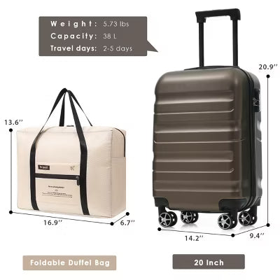 SEVOBAL Luggage 20 Inch Hardshell Carry On Set with Spinner Wheels Foldable Duffel Bag Lightweight Travel