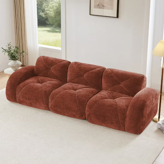 AENKYO Oversized Modular Tufted Velvet Deep Seat Sofa with Ottomans, Tufted Velvet 4 Seat Sofa with 32D Foam, Boneless Design, No Assembly Required