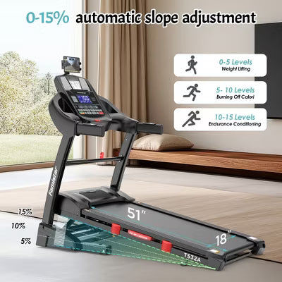 3-in-1 Folding Treadmill for Home 10mph, 4.8HP Running Treadmills with 15% Auto Incline, 400lbs Capacity, 71Programs, 18'' Wide Deck, Knee Support