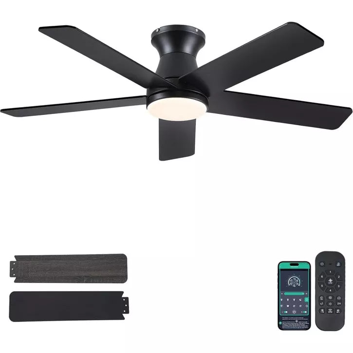 Kviflon 46 Inches Flush Mount Ceiling Fan Light,5 Blades,Reversible Airflow