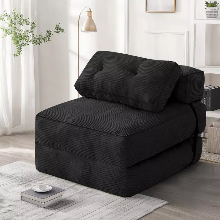 Hooseng Convertible Floor Couch Lazy Sofa, Corduroy Upholstered Folding Futon Sofa Bed With Adjustable Backrest, Foldable Lounge Mattress With Pillow