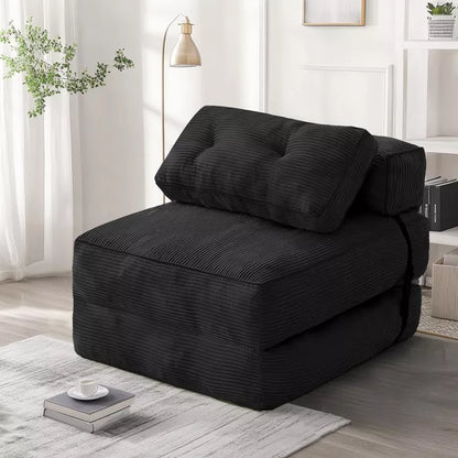 Hooseng Convertible Floor Couch Lazy Sofa, Corduroy Upholstered Folding Futon Sofa Bed With Adjustable Backrest, Foldable Lounge Mattress With Pillow
