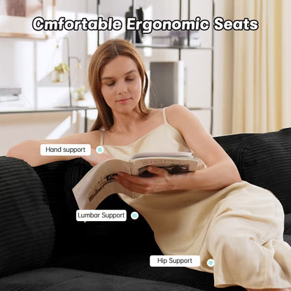 AENKYO 4 Seats with 2 Ottomans Modular Corduroy Sectional Sofa, Easy Assembly Required & Ergonomic Support Non-Slip Base Design
