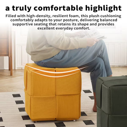 JOYRACER Round Upholstered Ottoman with Storage Multifunctional Foot Rest Coffee Table Padded Seat Vanity Stool, Khaki