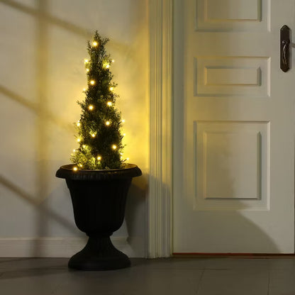 DR.Planzen Artificial Cedar Tree Artificial Christmas Trees with pretty light strips, Faux Trees perfect for Christmas Home Decor set of 2 pack.