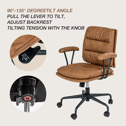 SUGOLD Modern Office Chair Mid-Back PU Leather Desk Chair with Comfy Arms and Lumbar Support for Small Spaces