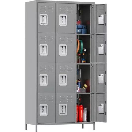 AOBABO 12 Doors Metal Storage Locker for Employees, Storage Locker with 12 Hooks for School Office Gym Bedroom, Black, Assembly Required