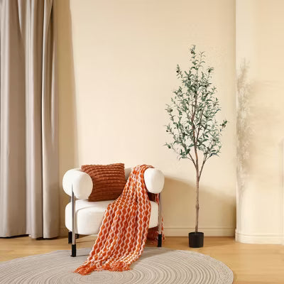 Artificial Olive Tree with Realistic Wood Trunk & Lush Leaves – Slim Pencil Faux Olive Plant for Home and Office Decor